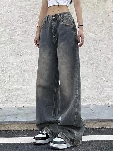 EMMIOL Women Wide Leg Jeans Mid-Low Waist Baggy Jeans Loose Boyfriends Jeans Y2K 90s Denim Pants thumbnail 2
