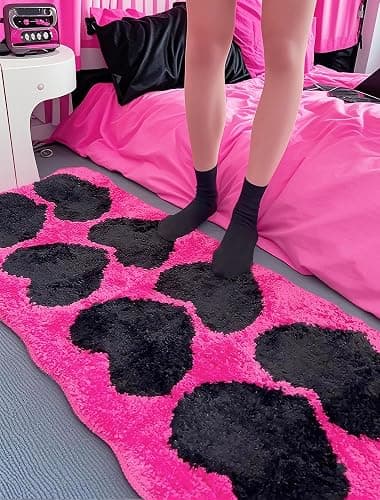 Pecfamly Cool Hot Pink and Black Trashy Y2K Rug Carpet for Bedroom (Size: 15.7“x47”), 2000S Mcbling Baddie Trashy Y2K Scene Room Bedroom Decor Aesthetic for Teen Girls thumbnail 6