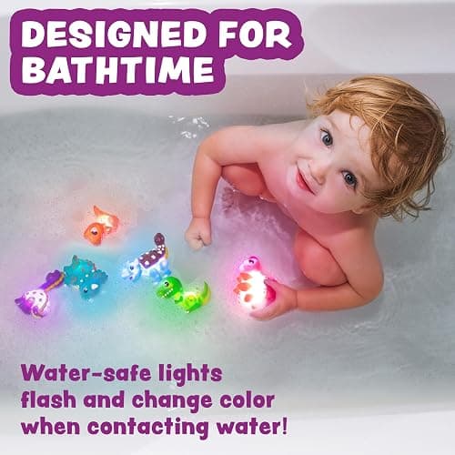 Tub Works® Dinos™ Dinosaur Light Up Bath Toys, 6 Pack | Water-Activated Light Up Toys Flash & Change Color | Easy-Grip Baby & Toddler Bath Toys | Sensory Bath Lights Watertight Bathtub Toys thumbnail 3