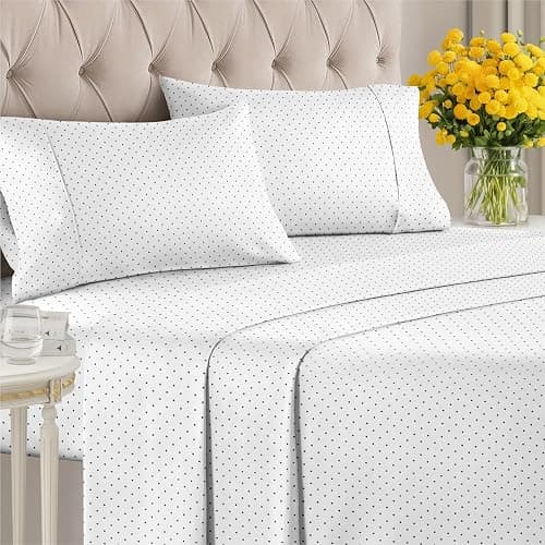 Blue Polka Dots Bed Sheet Set – 1 Flat & 1 Fitted Sheet & 2 Pillowcases w/ Deep Pockets – Polka Dot Bedding - Wrinkle & Fade Resistant - Soft, Breathable & Cooling - Comfy, Luxury Bed Set - Queen Size thumbnail 2