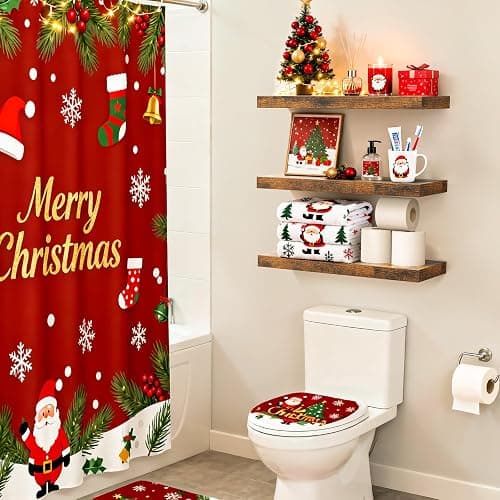 BAYKA Floating Shelves Bathroom for Wall – Shelf Over Toilet Farmhouse Rustic Wood for Bedroom, Kitchen, or Living Room Decor Organization, Christmas Decor Shelves – Rustic Brown, Set of 3 thumbnail 4