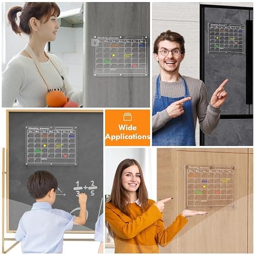 Magnetic Acrylic Calendar for Fridge,3 Pack 11"x15" Clear Fridge Calendar Dry Erase Planning Boards Set Includes 6 Colorful Highlight Markers,Magnetic Pen Holder and Erase Towel thumbnail 7