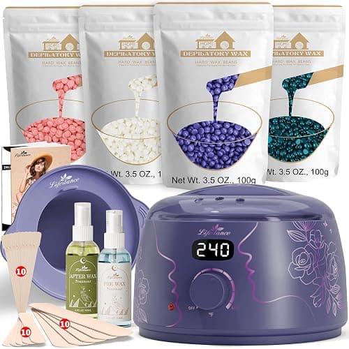 Lifestance Waxing Kit for Women & Men - L3 Amethyst Trace Digital Warmer | Silicone Wax Pot Liner, Hair Removal with 14.1oz Hard Wax Beads & Oil Spray, Professional for Home Brazilian Bikini Face Leg - Image 1