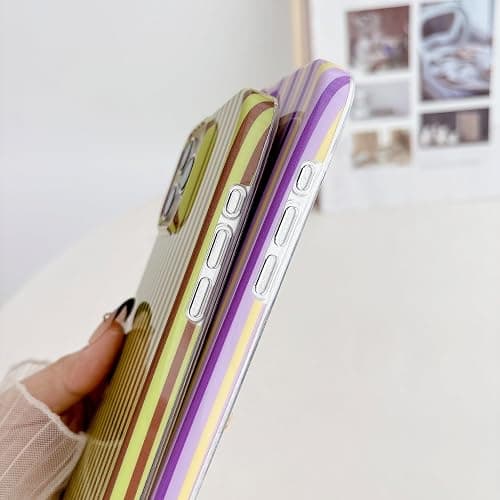 HYUEKOKO Striped Phone Case for iPhone 11, Fashion Retro Stripe Pattern Aesthetic Cover, Soft TPU Slim Shockproof Case for Girls Women-Blue and Coffee thumbnail 7