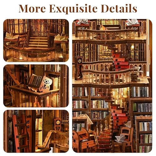 CCCDF Book Nook Library Kit, DIY Miniature Dollhouse Booknook Kit, 3D Wooden Puzzle Bookend Bookshelf with LED Light for Adults Teens (Abbey Library) thumbnail 3