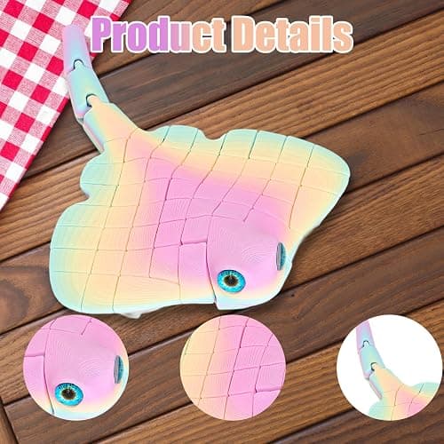 3D Printed Animals, 3D Animals Cute Manta Ray - Rainbow Color Articulated 3D Printed Dragon Toy for All Ages, Desk Decor, Sensory Fidget Toy thumbnail 7