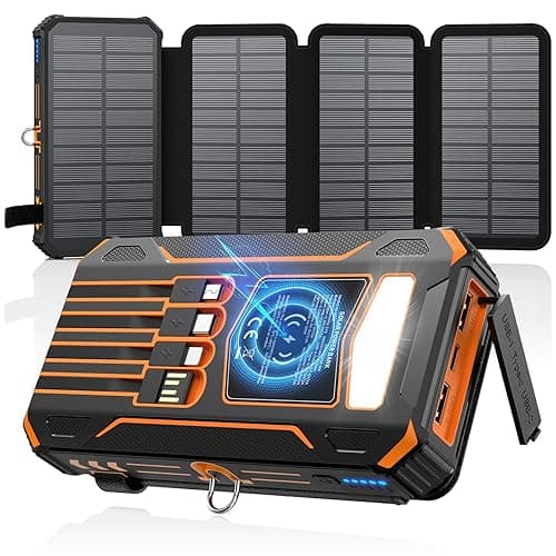 SOARAISE Solar Charger Power Bank - 48000mAh Wireless Portable Charger Built-in 4 Cables and 4 Solar Panels, PD QC 3.0 Fast Charging USB C Battery Pack with Flashlight for Camping Travel