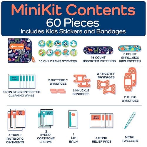 KeepGoing Small Travel First Aid Kit Kids – 60 Pc. Mini First Aid Kit for Purse, Diaper Bag, & Backpack with Latex-Free Bandages – 4 Oz., & 4.5 x 3.5 x 2 in, TSA-Approved thumbnail 7