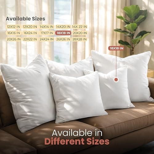 Utopia Bedding 18x18 Pillow Inserts, Set of 2, White – Indoor Decorative Throw Pillows for Bed, Sofa & Couch – Soft, Supportive & Fluffy Cushion Inserts thumbnail 8