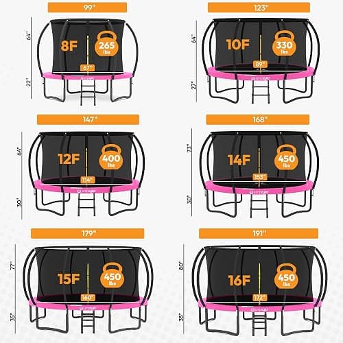 JUMPZYLLA Trampoline Outdoor 8FT 10FT 12FT 14FT 15FT 16FT with Enclosure and Ladder, ASTM Approved Recreational Trampoline for Kids and Adults, Anti-Rust Coated Frame thumbnail 8