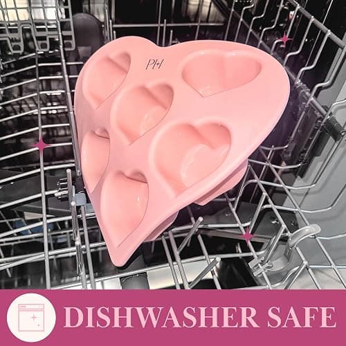 Paris Hilton Heart Silicone Cake Pan, Nonstick Heart Shaped Mold, Oven Safe Bakeware for Cakes, Brownies, and Desserts, 6-Cup, Pink thumbnail 6