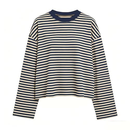 KOSUSANILL Striped Long Sleeve Shirt Women Oversized Baggy Crewneck Tshirt | Boxy Cropped Tee Tops Y2K Cute Preppy Sweatshirt Vintage Teen Girls Fall Pullover Top - Image 1