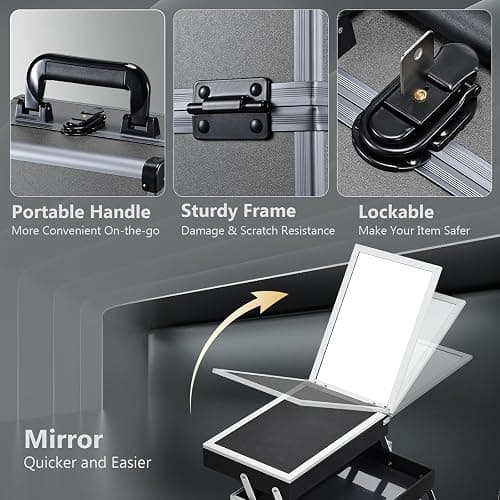 Joligrace Makeup Train Case Makeup Case Organizer Portable Cosmetic Box Storage with 2 Trays Mirror Locking with Keys Make Up Travel Case Nail Kits Traveling Makeup Box Iron Grey thumbnail 4