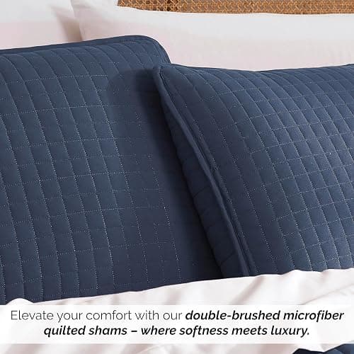 Southshore Fine Living, Inc. Blue Pillow Shams Standard Size 20"x26", Decorative Pillow Covers Queen Size Set of 2, Quilted to Match Full/Queen Quilt Set, Dark Blue thumbnail 4