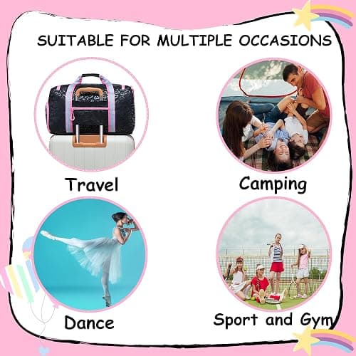 Kids Duffle Bag Girls Women Travel Bag Gifts Overnight Bag for Girls Women Tote Sleepover Bags for Girl Gym Dance Bags with Shoes Compartment thumbnail 6
