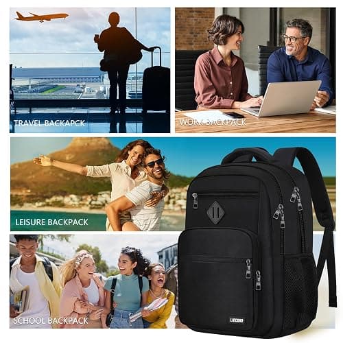 LIECDRO Black Backpack for Men, School Backpack for Boys Teens,15.6 inch Laptop Back Pack with Reinforced Straps, Backpacks for School Business Work College Travel, College Book Bag, Bookbag thumbnail 6