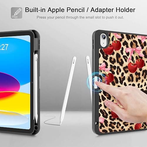 May Chen for iPad (A16) 11th Generation Case 11 Inch 2025, iPad 10th Gen Case 2022 10.9 inch, Trifold Stand with Auto Wake/Sleep Soft TPU Protective Stand Back Cover, Cherry & Cheetah thumbnail 9
