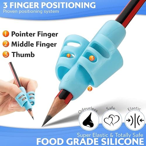Stylo 6 Pack Pencil Grips for Children Handwriting, Multi-Color Designs, Assorted - For Left and Right Handed Children - Comfortable Writing Aid for Improving Handwriting (Multicolored) thumbnail 3