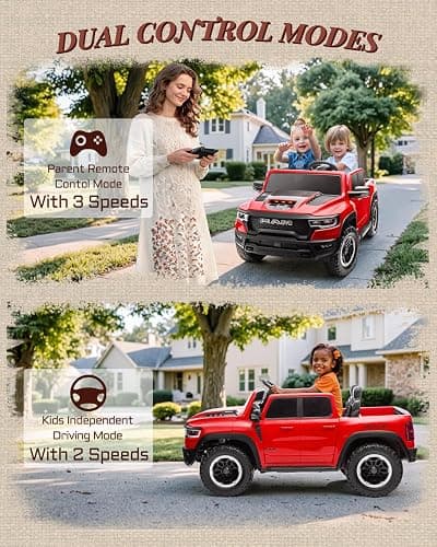 First Ride On 24V Ride On Toys for Big Kids, RAM 1500 2 Seater Ride on Car w/Remote, Battery Powered Truck w/ 4 Wheels Suspension, Toddler Car w/Bluetooth, LED Lights, Trunk thumbnail 4