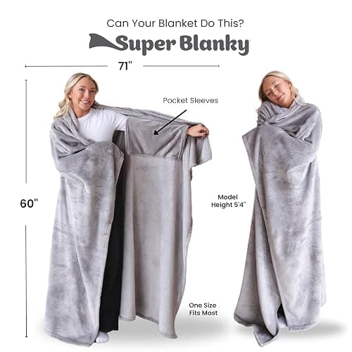 Super Blanky Cozy Wearable Blankets for Women - Adult Wearable Blanket Men, College Graduation Gifts for Her - Birthday Girlfriend Gifts for Women, Chemotherapy Must Haves - Light Gray Throw Blanket thumbnail 4