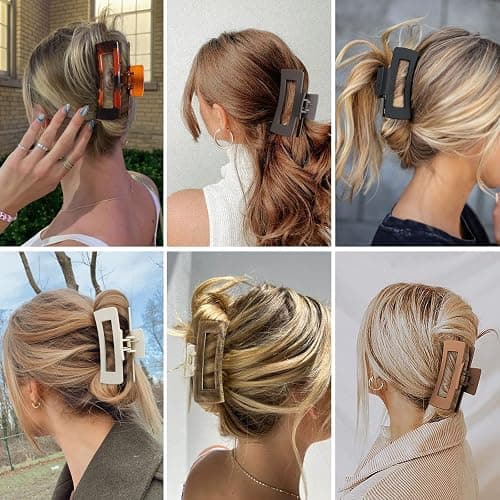 Sisiaipu 4 Inch Big Hair Claw Clips 6 Pcs Large Claw for Thick Hair Square Hair Clips for Women Rectangle Hair Clips Nonslip Acrylic Banana Jaw Clips Hair Accessories for Girls (Amber) thumbnail 7
