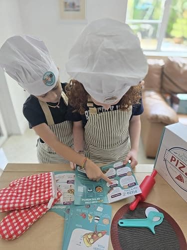 Tovla Jr. Kids Pizza Making Kit | Real Reusable Chef Tools | Ages 5-12 | Silicone Baking Mat Rolling Pin Pizza Cutter | Oven Mitts Chef Hat | 7 Visual Recipe Cards | Family Fun Birthday Gift thumbnail 6