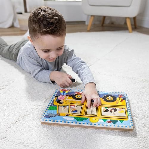 Melissa & Doug The Wheels on The Bus Song Puzzle – 8-Piece Wooden Peg Puzzle with Light-Activated Sounds, Music Learning Toy for Toddlers and Preschoolers Ages 2+ thumbnail 2
