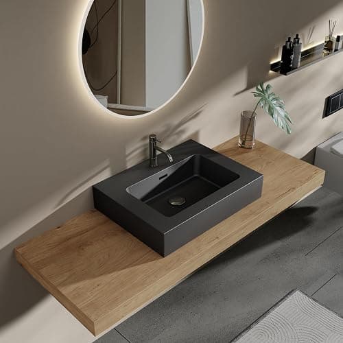 30 Inch Matte Black Vanity Sink – Solid Surface Bathroom Vanity Top with Integrated Sink, Easy-to-Clean Non-Porous Finish for Powder Room or Guest Bath thumbnail 2