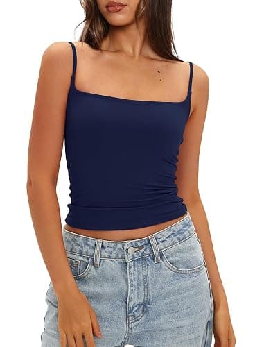 Darong Women Padded Tank Top Built in Bra Adjustable Spaghetti Straps Double Lined Basic Cami Shirt thumbnail 5