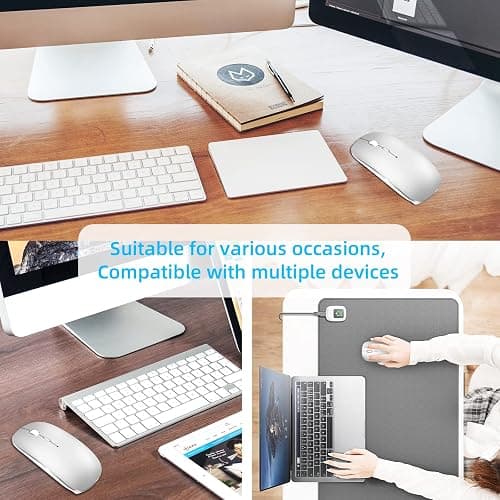 Wireless Mouse for Laptop, Bluetooth Mouse for MacBook Pro/Air/Mac/iPad/Chromebook/Computer -Rechargeale Dual Mode(USB 2.4Ghz + Bluetooth 5.2) Silent Cordless Mouse with USB C Adapter,Silver thumbnail 8