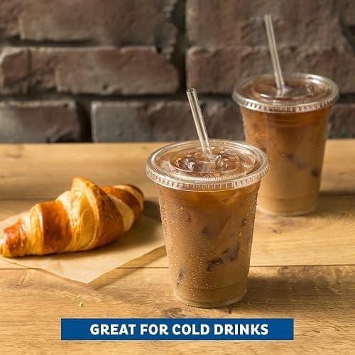 Freshware 12 oz Clear Disposable Plastic Cups with Flat Lids and Straws, 100 Pack Clear Plastic Cups Tumblers, Heavy-duty Party Glasses, Disposable Cups for Thanksgiving, Halloween, Christmas Party thumbnail 2