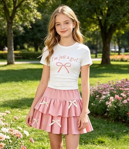 FJLSJSW Teenage Girls Puffy Skirt Set with Cute Bowknot Top Teen Summer Skirt Outfit Puffy Skirt for Teen Girls thumbnail 7