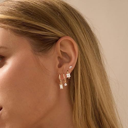 Gold Earrings for Women, 14k Gold Plated Dangle Huggie Earrings for Women Trendy Dainty Gold Hoop Earring Stacks Hypoallergenic Pearl Chain Drop Cartilage Earring Fashion Womens Jewelry thumbnail 4