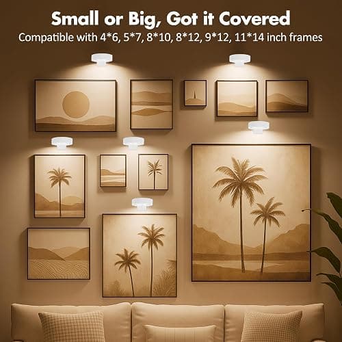3Pcs Picture Light Battery Operated, Wireless Led Painting Light with Remote Dimmable and Timer, 3 Lighting Modes Art Display Light for Picture Frame Artworking Portrait, Wall Decorative Puck Lights thumbnail 7