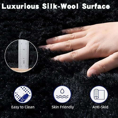 OHDS Black Fluffy Rug for Bedroom 6x9 ft - Ultra Soft & Non Slip Shaggy Area Rug, Comfy Durable Carpet for Living Room Kids Room Teens Dorm Home Decor, 1.7'' Thick Indoor Plush Carpets thumbnail 2