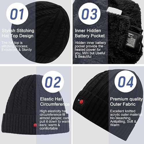 Svpro Battery Heated Beanie Hat - Rechargeable Warm Winter Cap thumbnail 6