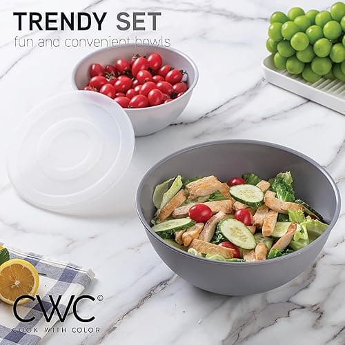 COOK WITH COLOR Plastic Nesting Mixing Bowls Set - 12 Piece includes 6 Prep Bowls and 6 Lids, Microwave Safe (Gray Ombre) thumbnail 4