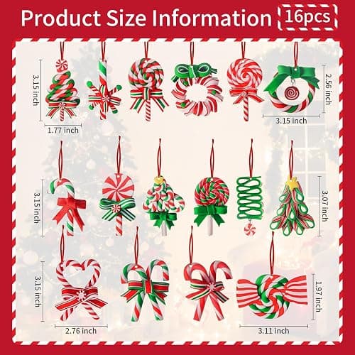 16PCS Christmas Lollipop Ornaments, Cane Hanging Christmas Ornaments Colorful Peppermint Candy Ornaments for Xmas Tree Party Home Party thumbnail 4