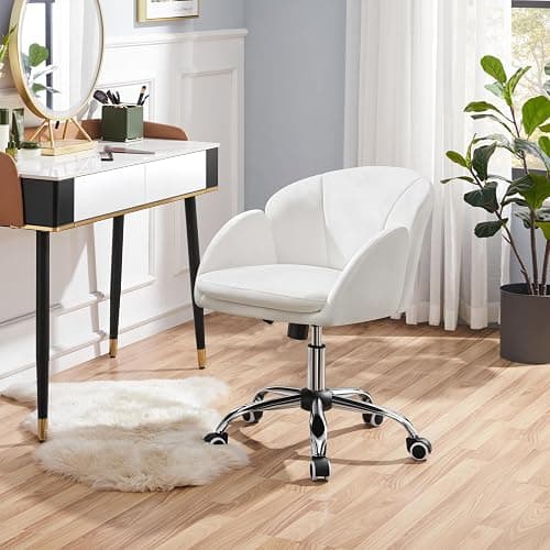 Yaheetech White Desk Chair Vanity Chair with Back Modern Faux Leather Swivel Rolling Office Computer Armchair for Living Room, Bedroom thumbnail 2