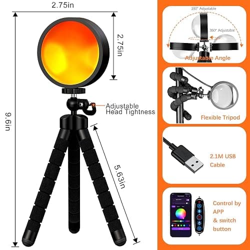 Sunset Lamp Projector for Room Decor,Endless Color Sun light Lamp Mood Lighting,Sunrise Sunset Light 360°Rotation LED Projection Lamp for Party,Tiktok Live,Photography|Multicolors,APP&Button Switch thumbnail 7