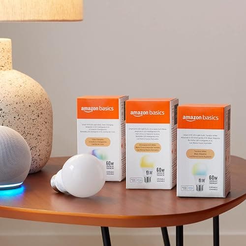 Amazon Basics Smart A19 LED Light Bulb, Color Changing, 9W (60W Equivalent), 800LM, Works with Alexa Only, 2.4 GHz Wi-Fi, No Hub Required, 2 Pack thumbnail 7