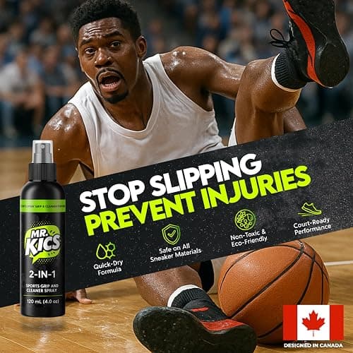 MR. KICS Basketball Shoe Grip Spray - Anti Slip Traction for Court Shoes, Shoe Grip Enhancer - 2-in-1 Cleaner with Microfiber Towel, Backpack Clip - Volleyball, Pickleball, Tennis, Badminton thumbnail 2