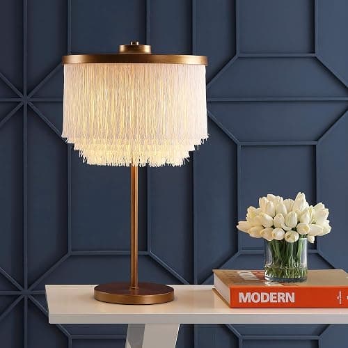 JONATHAN Y Coco 2-Light Fringed Metal LED Table Lamp 27.5", Gold | White Tassel Shade, Contemporary Glam Desk Light, Bedside Nightstand, Bulbs Included thumbnail 3