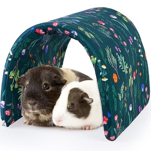 Bienbee Guinea Pig Tunnel, Guinea Pig Hideout, Washable Rabbit Tunnel and Bunny House, Rabbit Toys in Cages for Guinea Pig Bunny Rabbit Small Animal Green Flowers - Image 1