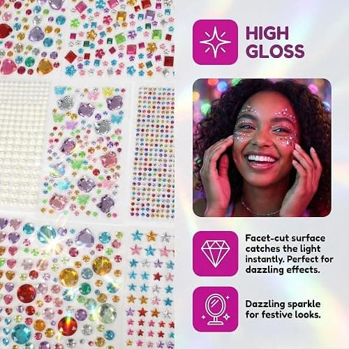 Gikboup 3521 Pieces Self Adhesive Jewels for Crafts, Gems Stickers for Kids, Flat Back Plastic Fake Jewels for Scrapbook Supplies and face gems thumbnail 6