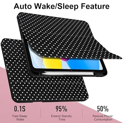 MEEgoodo Case for iPad A16 11th Generation 11 inch 2025/10th Gen 10.9 inch 2022, Cover with Transparent Acrylic Back Shell,Tablet Case with Pencil Holder+Auto Wake/Sleep+ Stand, White Polka Dot thumbnail 3