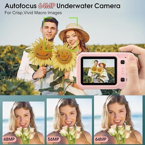 4K Underwater Camera, 64MP 16FT Waterproof Digital Camera with 16GB Card, Autofocus Floatable Waterproof Camera with IPS HD Screen, 16X Digital Zoom, Fill Light, for Surfing,Snorkeling,Swimming,Pink thumbnail 4