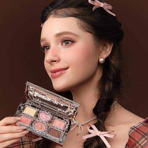 Flower Knows The Sweetie Bear Collection 6-Color Makeup Palette,Pink Face Makeup Palette with 4 Matte + 2 Shimmer Shades,Blendable Smooth Cute Make Up,0.23 Oz(02 Strawberry Milk) thumbnail 3
