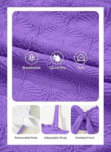Herseas Women's Seashell Textured Bikini Sets Knotted Front 2 Piece Swimsuits Ruffle Trim Bathing Suits thumbnail 5