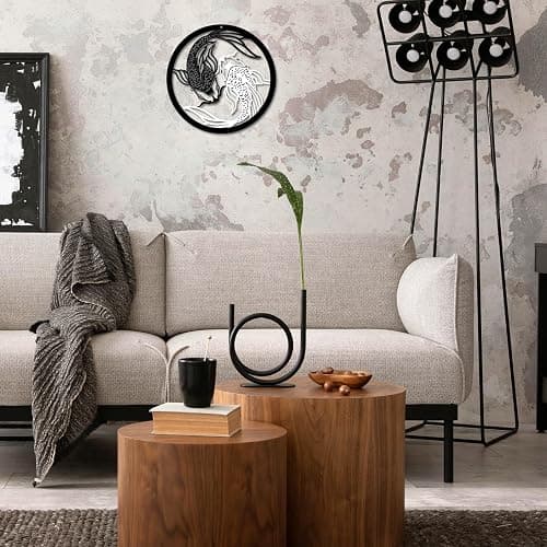 Creoate Black and White Metal Wall Art for Bathroom, Zen Decor Japanese Wall Art Koi Fish Artwork for Home Office Decoration, 11.8 x 11.8 inches - Metal - 11.8L" x 11.8W" thumbnail 7